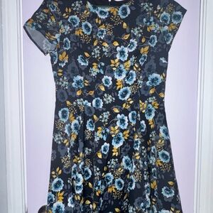 Elegant Floral Dress - Black and Blue